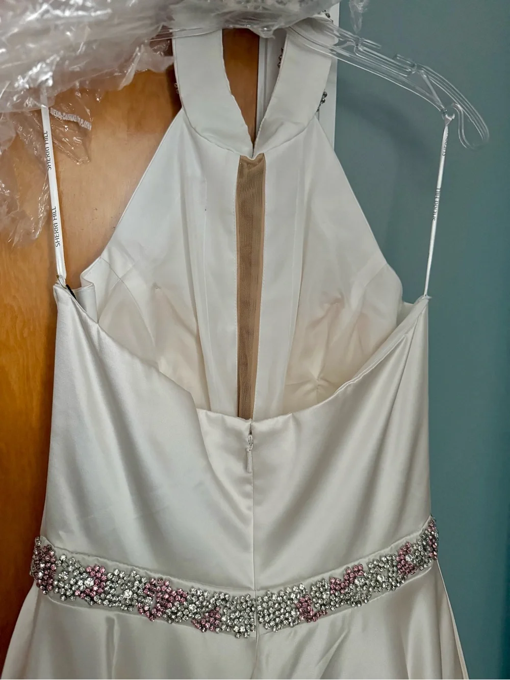 Sherri Hill White jeweled halter ball gown with illusion panel - Picture 10 of 12